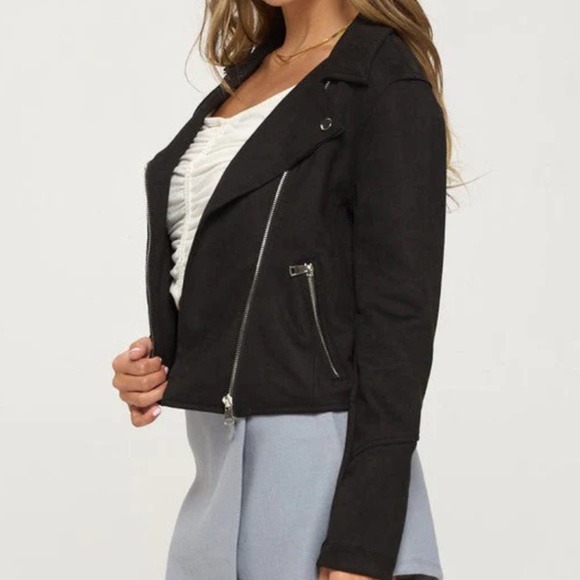 Womens Free Press Faux Suede Moto Jacket in black sz xs NWOT - Picture 2 of 5